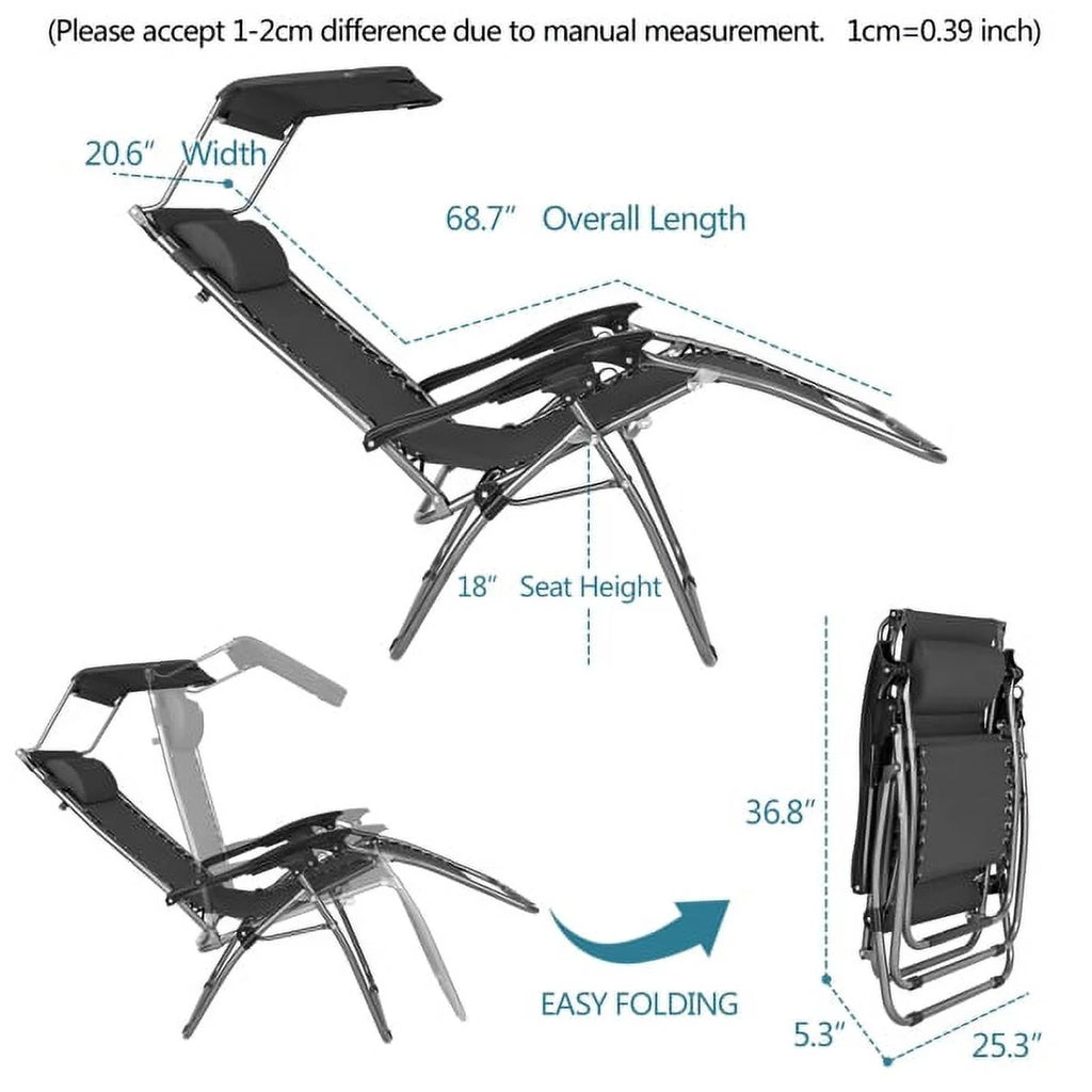 Black Zero Gravity Chair with Awning and Pillow R696904