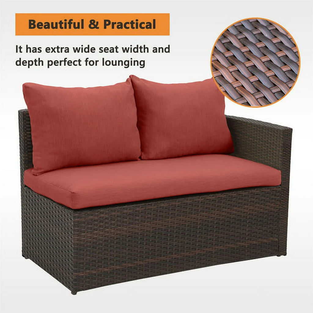 7 Pcs Outdoor Wicker Sofa Set with Table and Ottomans U9102
