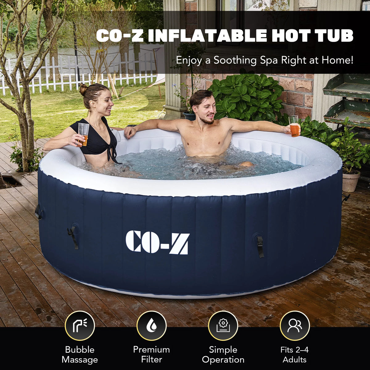 PVC Portable Inflatable Hot Tub with 120 Jets Blue D153100