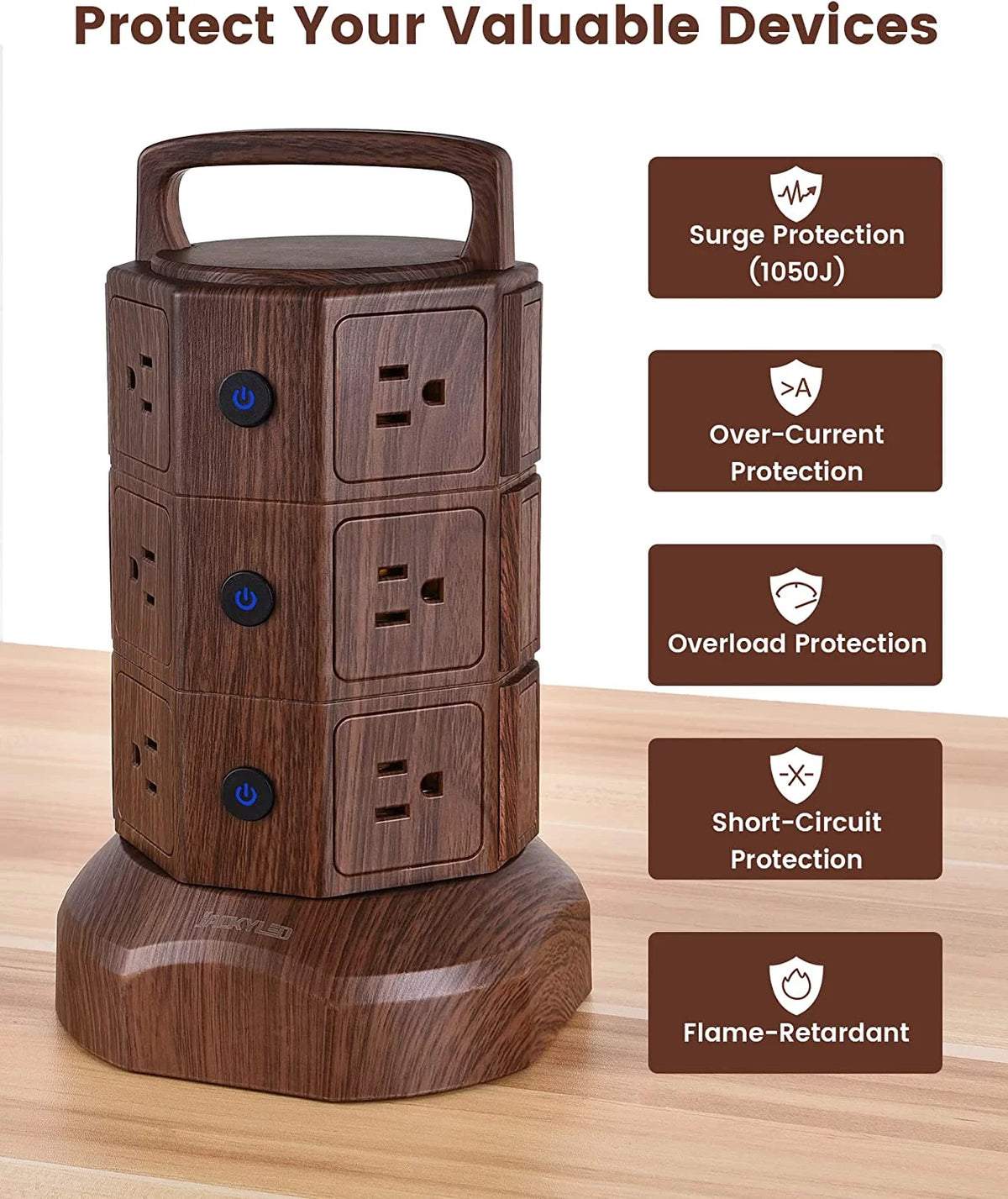 6 USB Ports 12 AC Outlets Power Strip Tower P207317