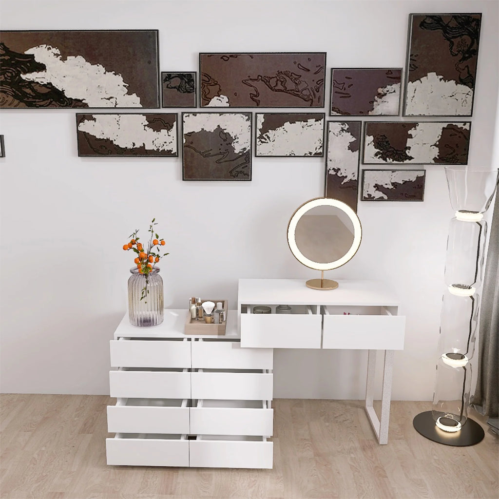 White 6 Drawer Dresser with Golden Handle L2761