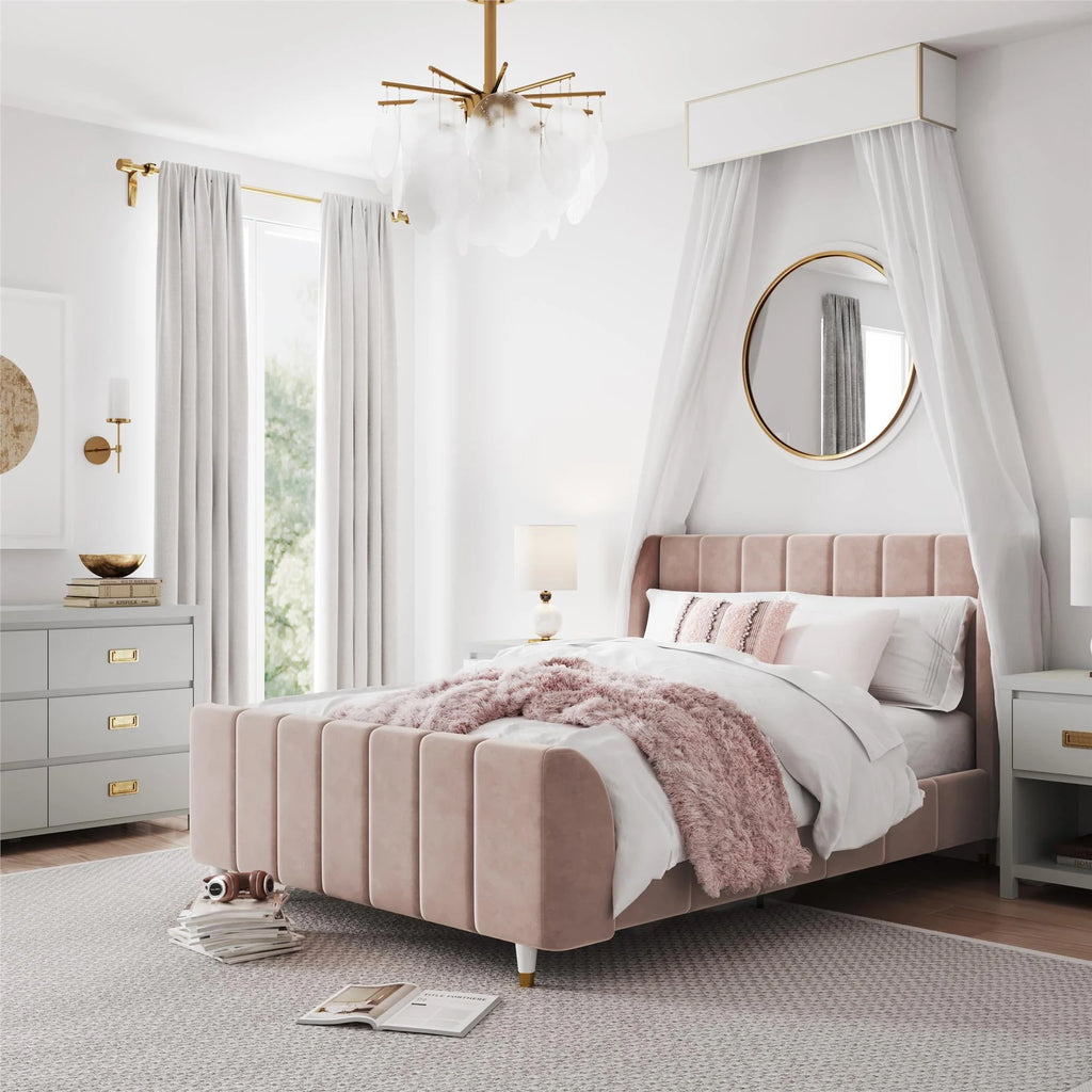 Gray Velvet Full Upholstered Bed R279657