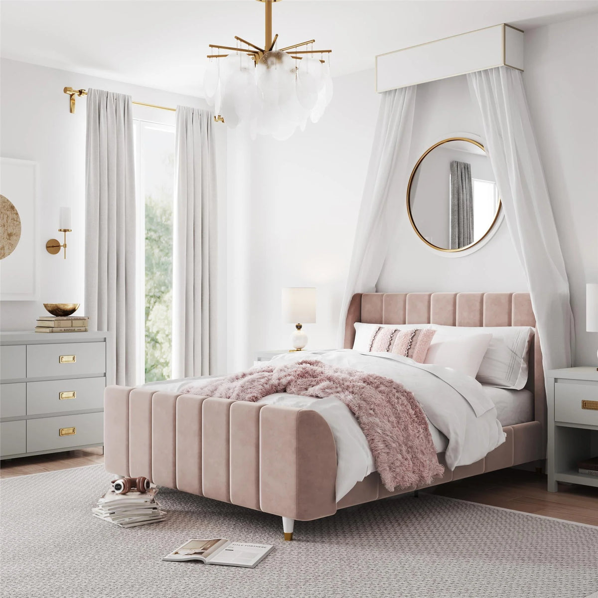 Gray Velvet Full Upholstered Bed R279657
