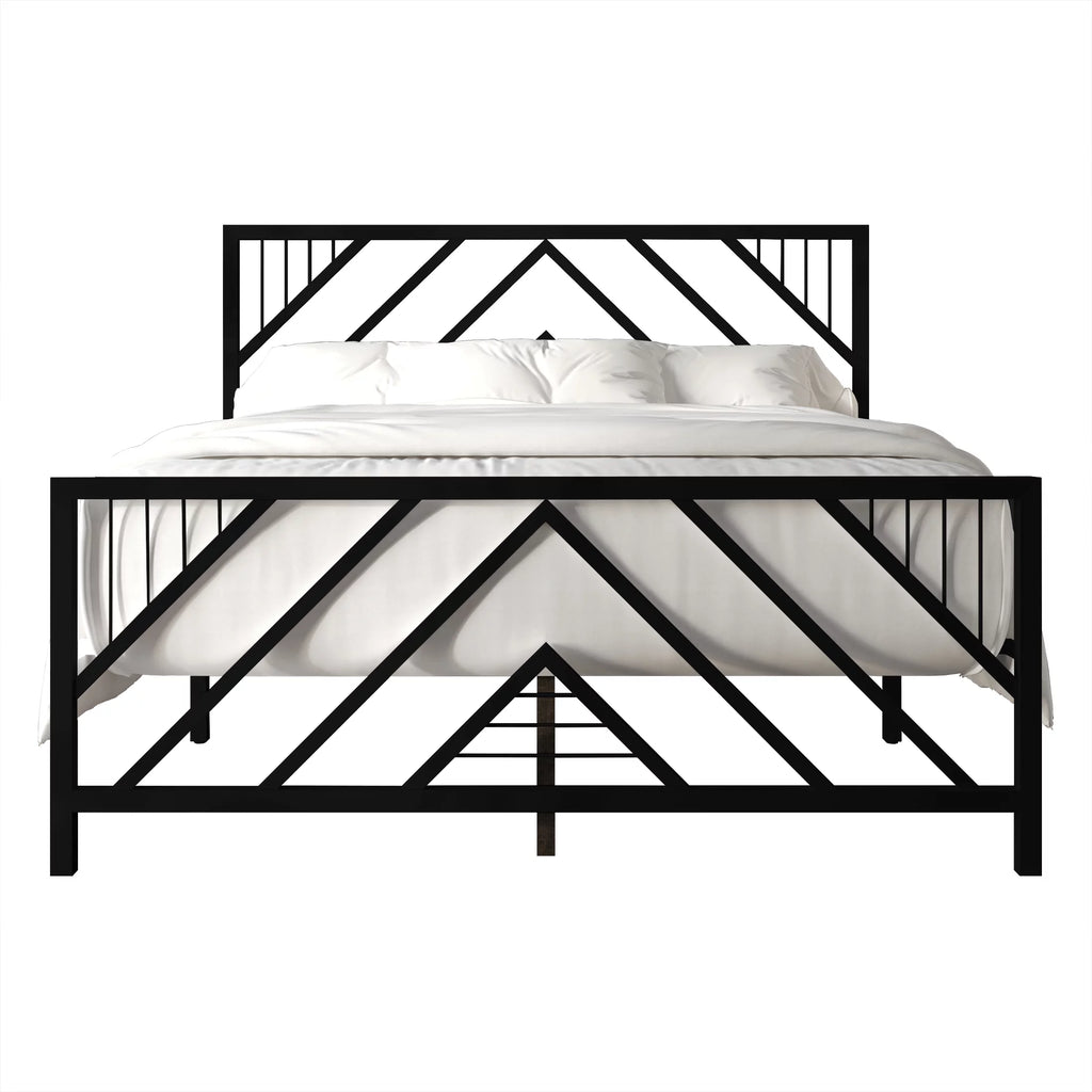 Black Full Size Metal Platform Bed L585