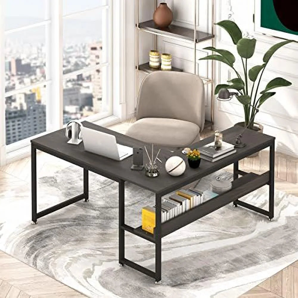 L Shaped Desk 55 inch with Shelves S96108