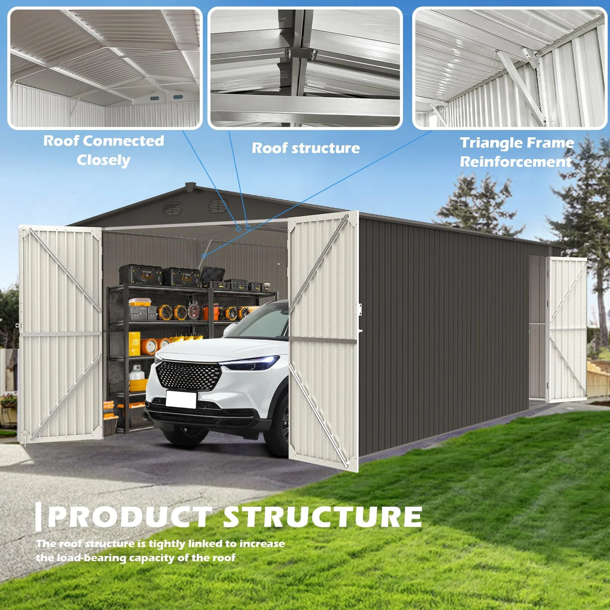 20x13 ft Metal Garage Shed with 2 Doors and 4 Vents Y270284