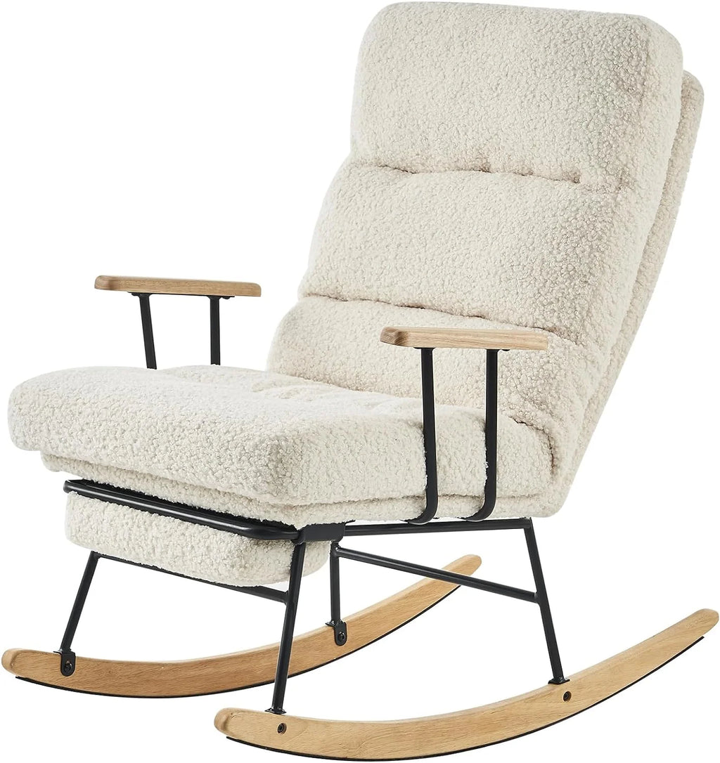 Beige Teddy Upholstered Rocking Chair with Footrest E999