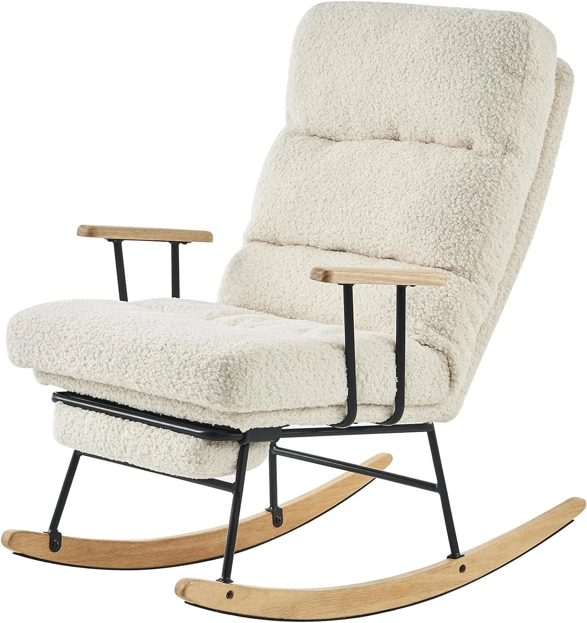 Beige Teddy Upholstered Rocking Chair with Footrest E999