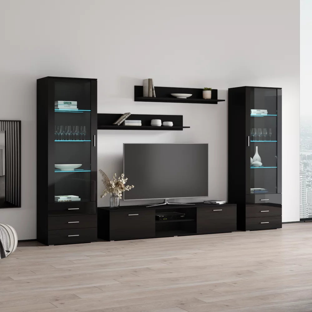 Black Modern Wall Unit with LED Lights G769134