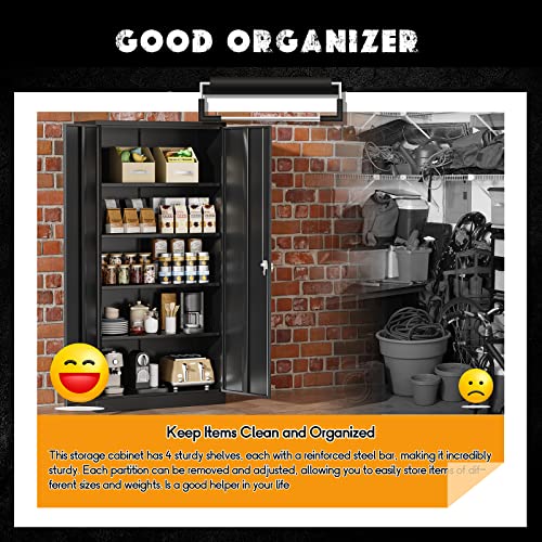 72" Metal Storage Cabinet with Lock and 4 Adjustable Shelves N4420