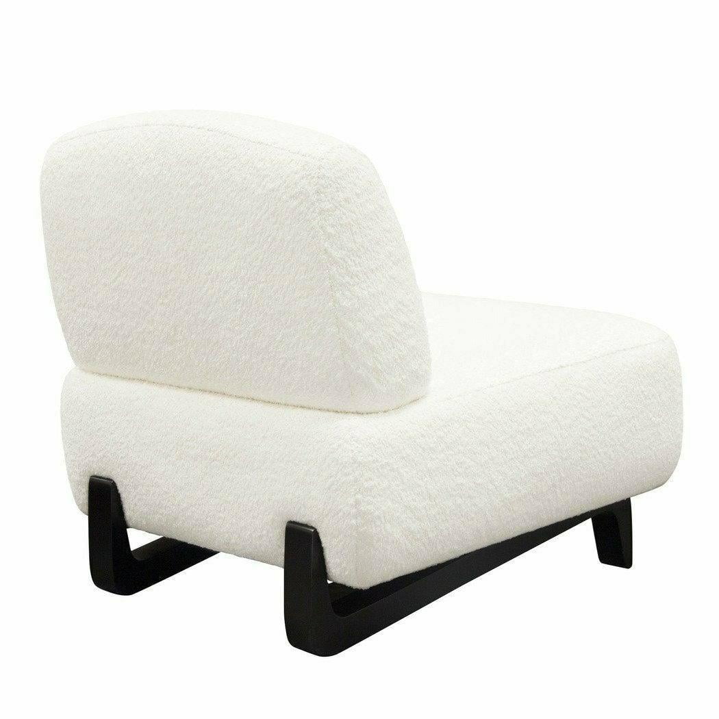 Faux White Shearling Armless Chair with Black Wood Leg Base G5898