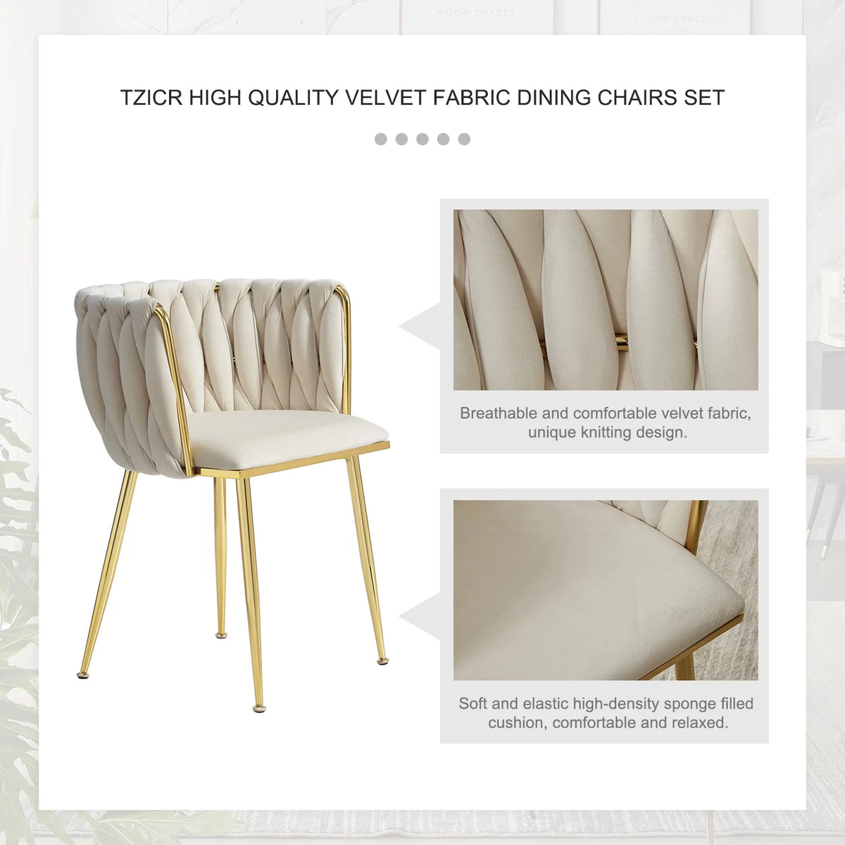 Velvet Dining Chairs Set of 6 Beige J52390