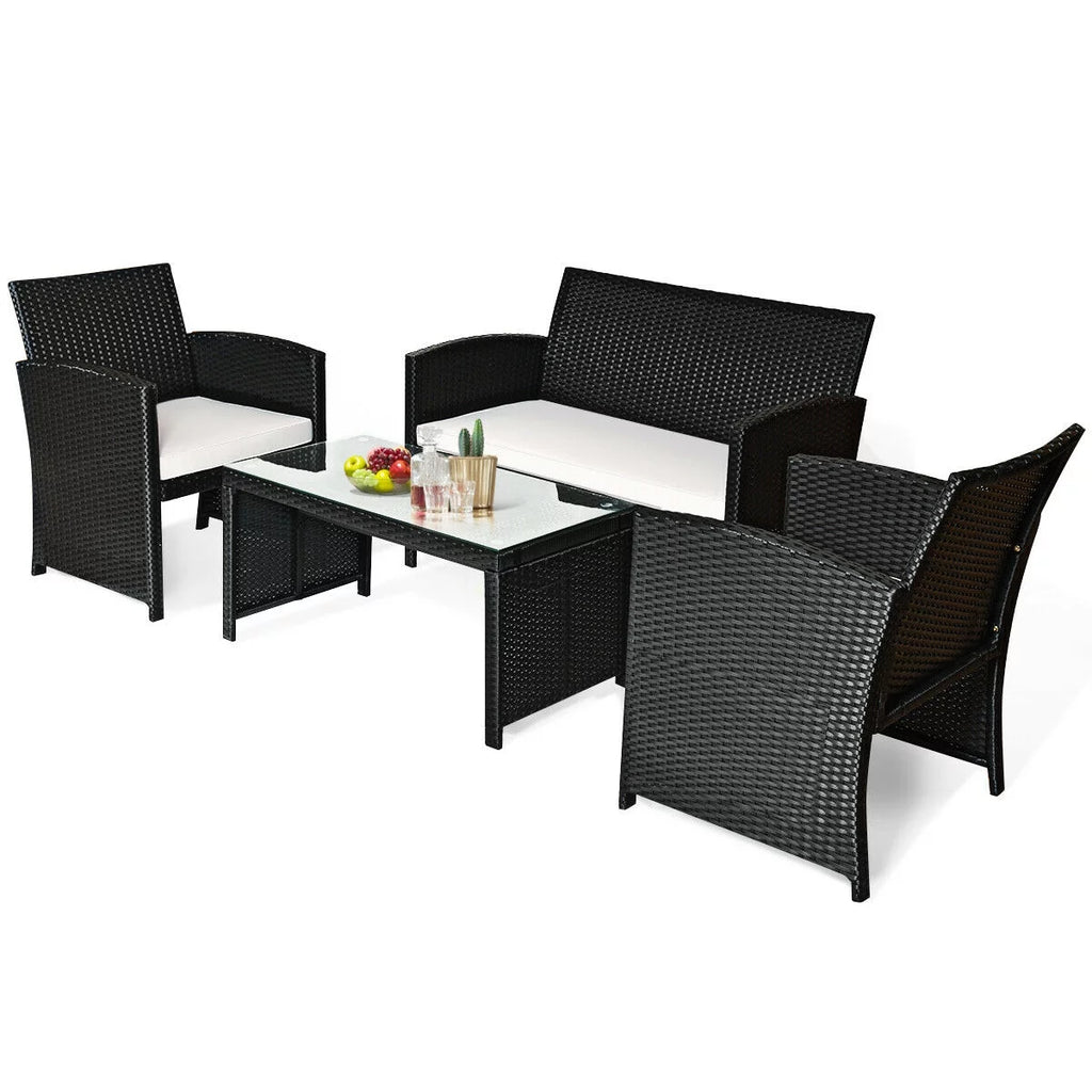 4 Pc Rattan Wicker Patio Conversation Set R458
