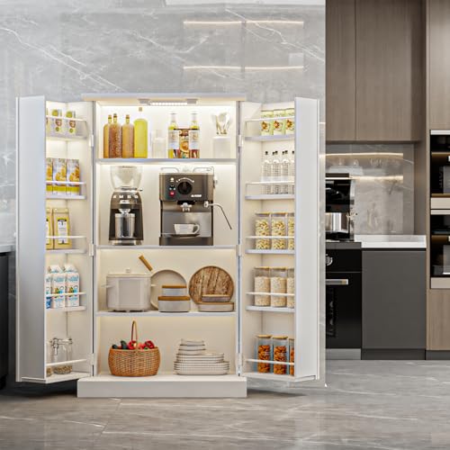 50" Grey Wood Pantry Cabinet with 3 Adjustable Shelves O9238