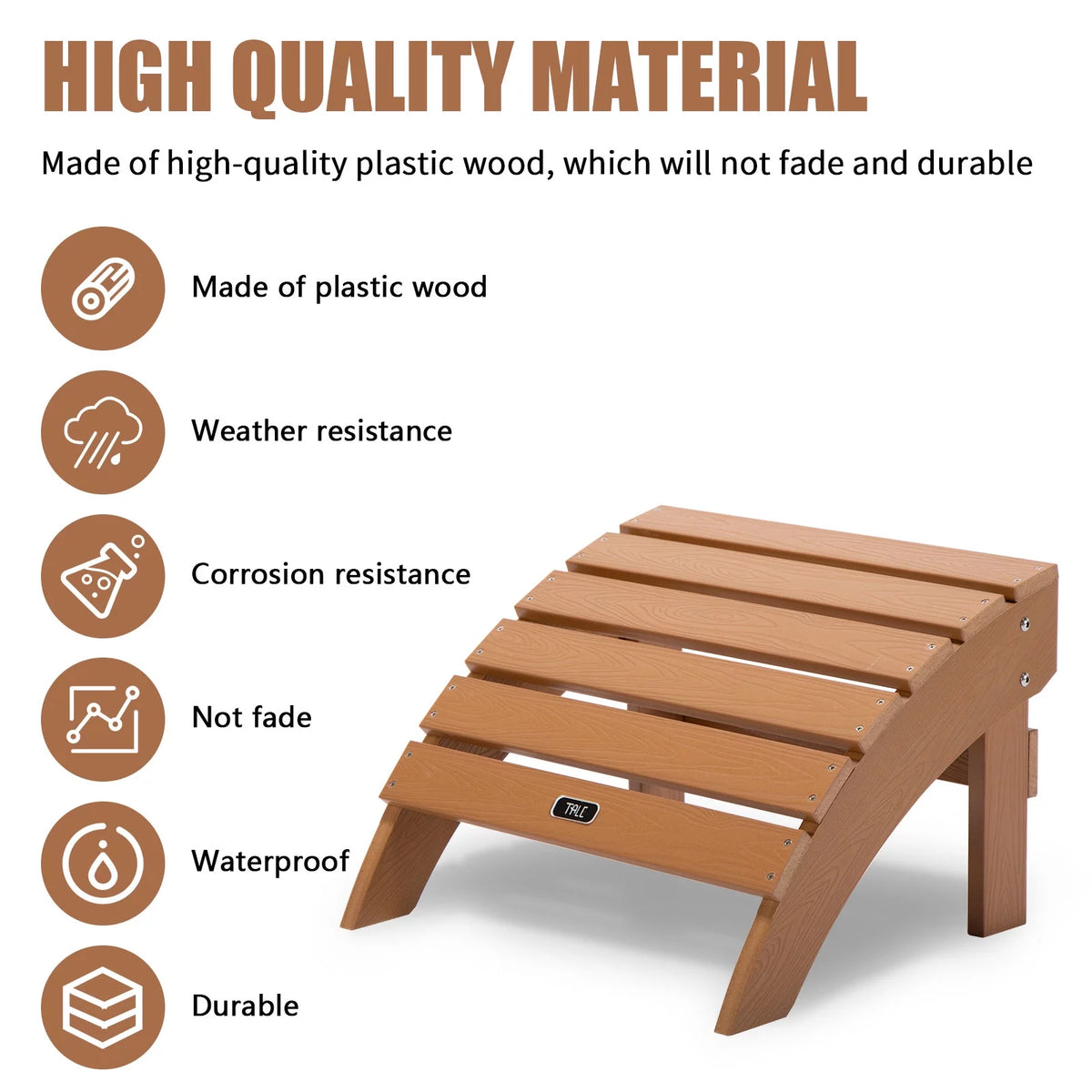 Brown All-Weather Plastic Wood Ottoman Footstool W994