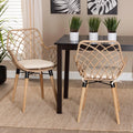 Natural Brown Teak Wood and Greywashed Rattan 2-Piece Dining Chair Set K2987