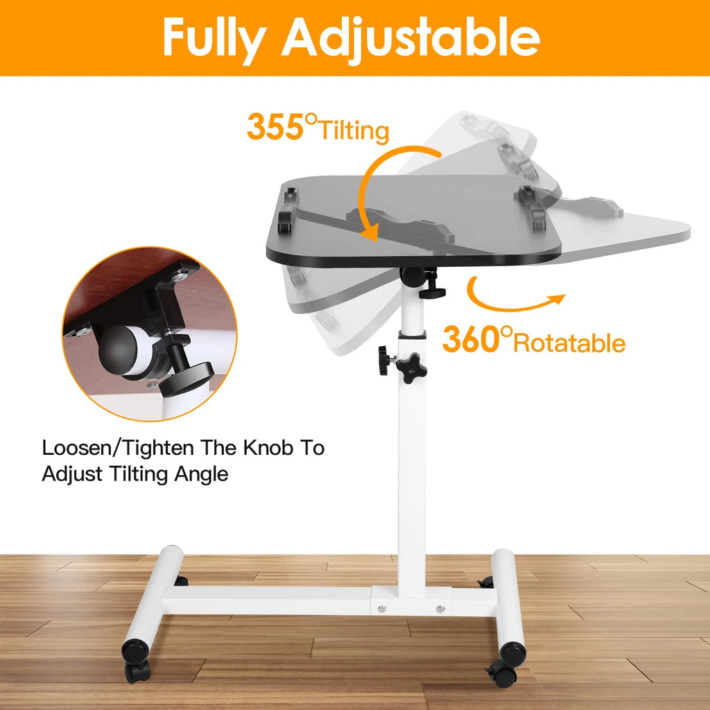 Adjustable Rolling Laptop Desk with Lockable Wheels, White N871424