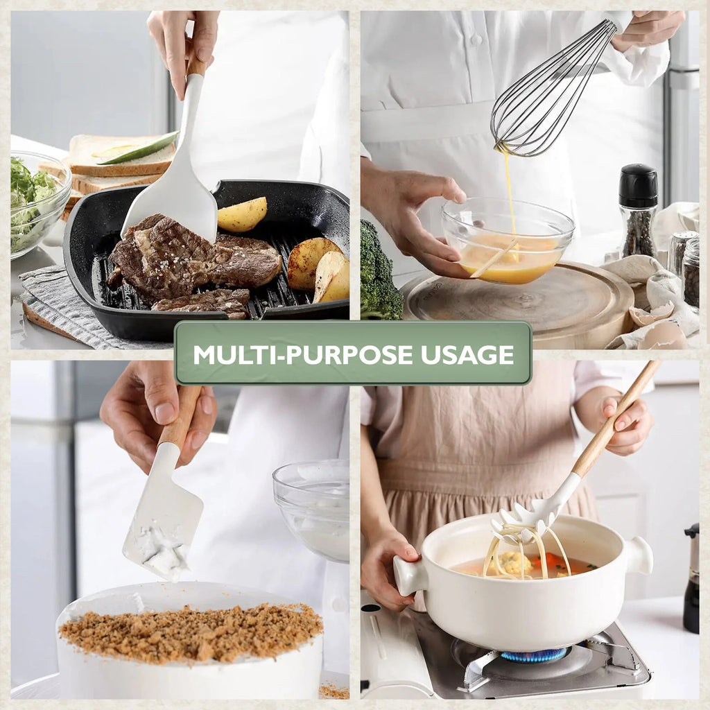 White 11 Pc Silicone Kitchen Utensils Set with Holder Z687