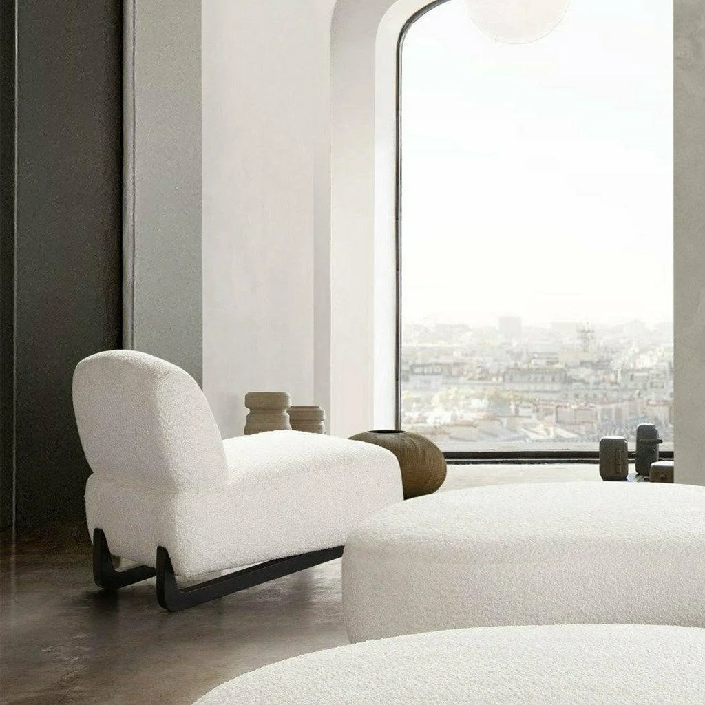 Faux White Shearling Armless Chair with Black Wood Leg Base G5898