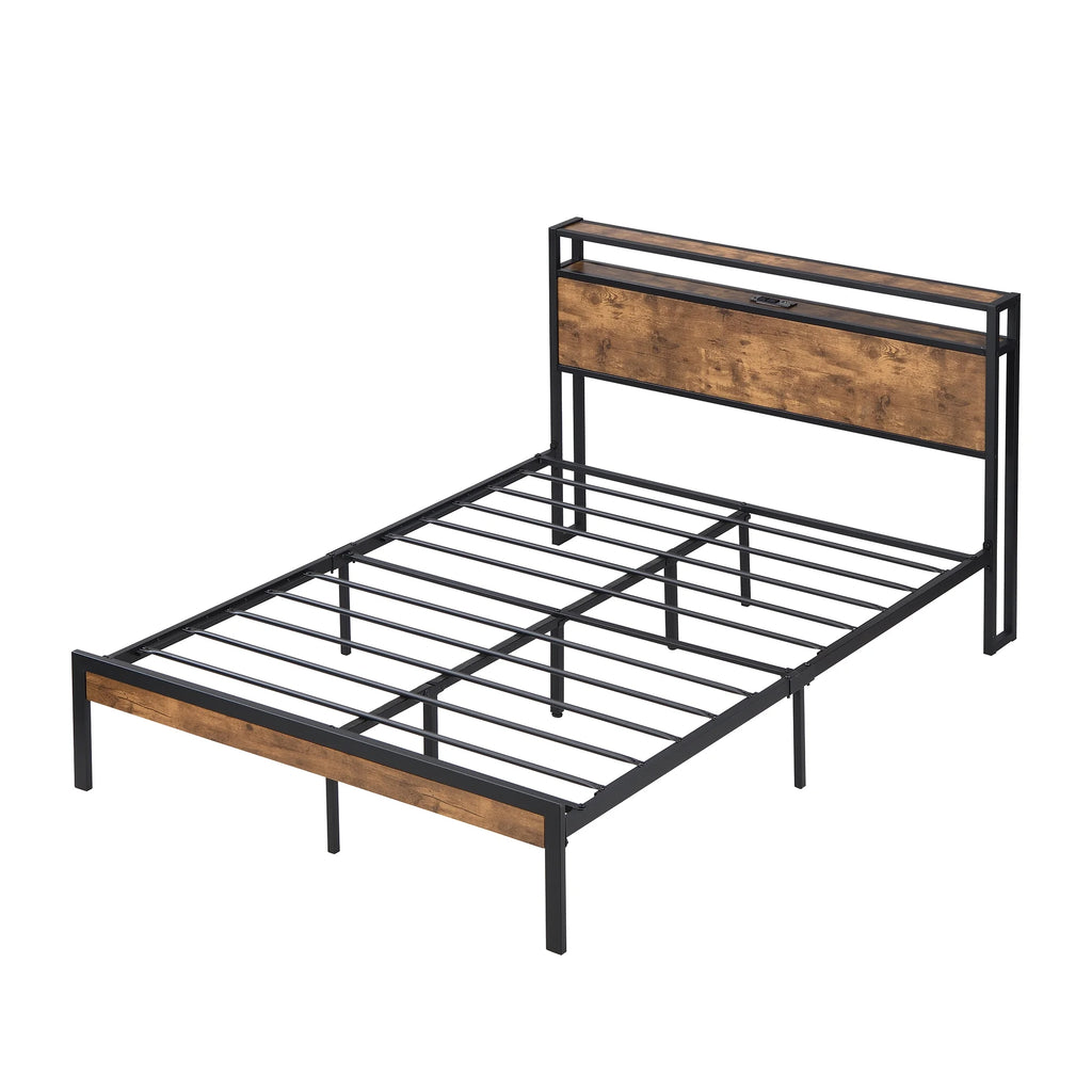 King Size Metal Platform Bed Frame with Wooden Headboard and Footboard Z900