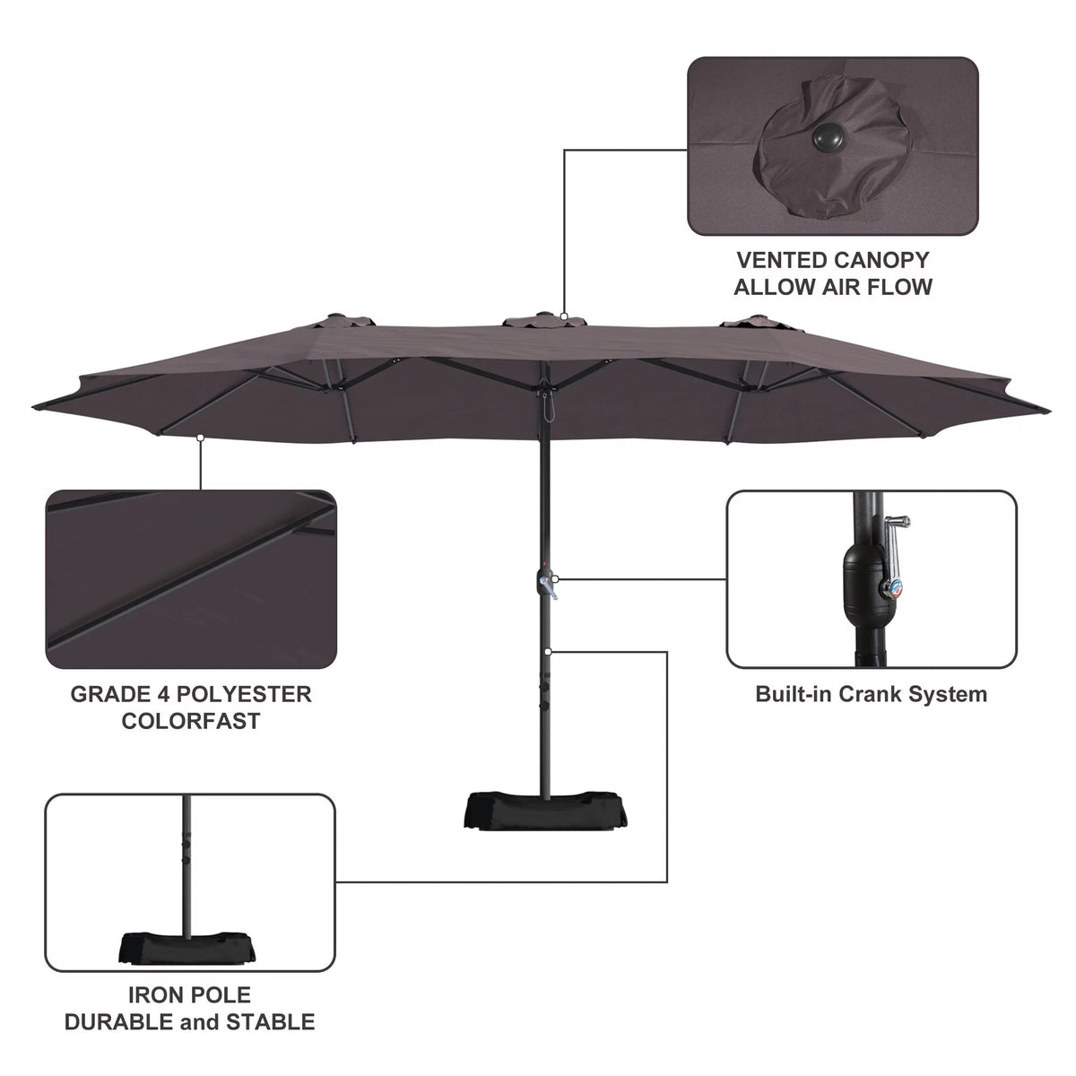 15Ft Double-Sided Patio Market Umbrella with Base N932