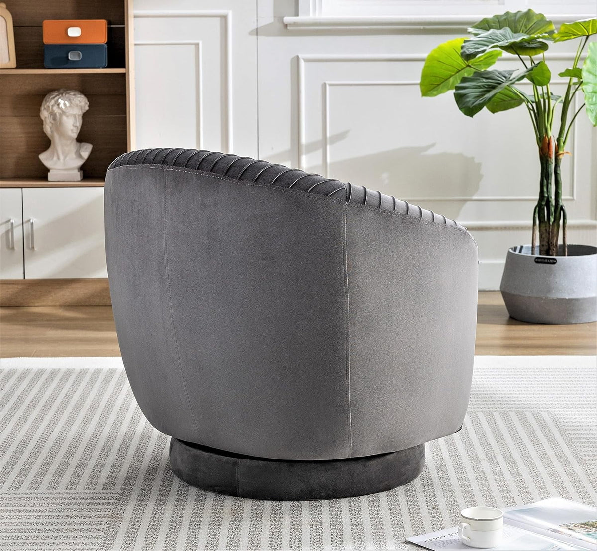Grey Velvet Swivel Barrel Chair Y45577