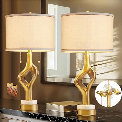 26” Gold Resin Table Lamp Set of 2 with USB Ports D33907