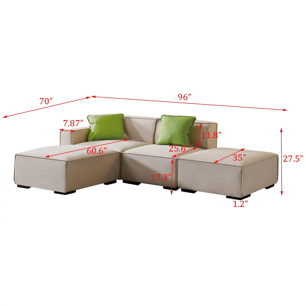 Beige 4 Seat Modular Fabric Sofa I564