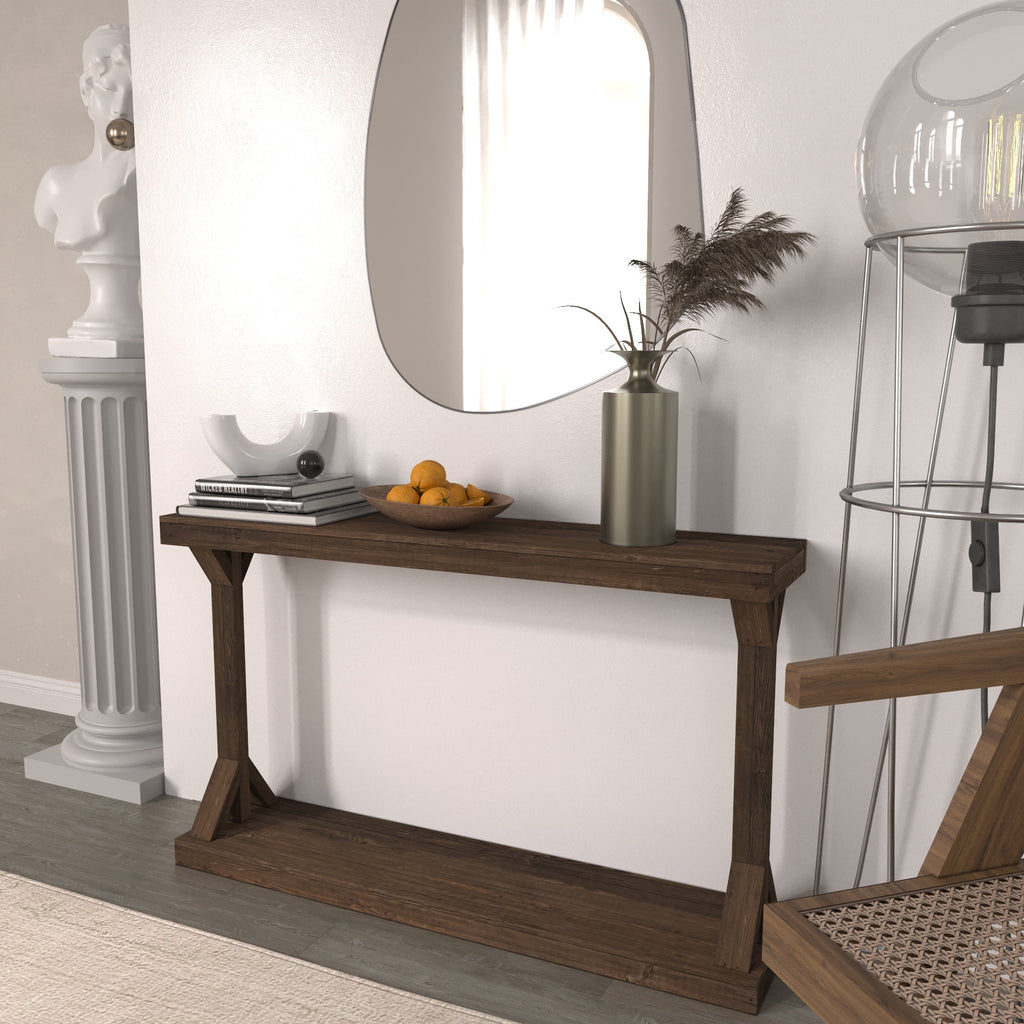 Brown Rustic Pedestal Console Table O661762