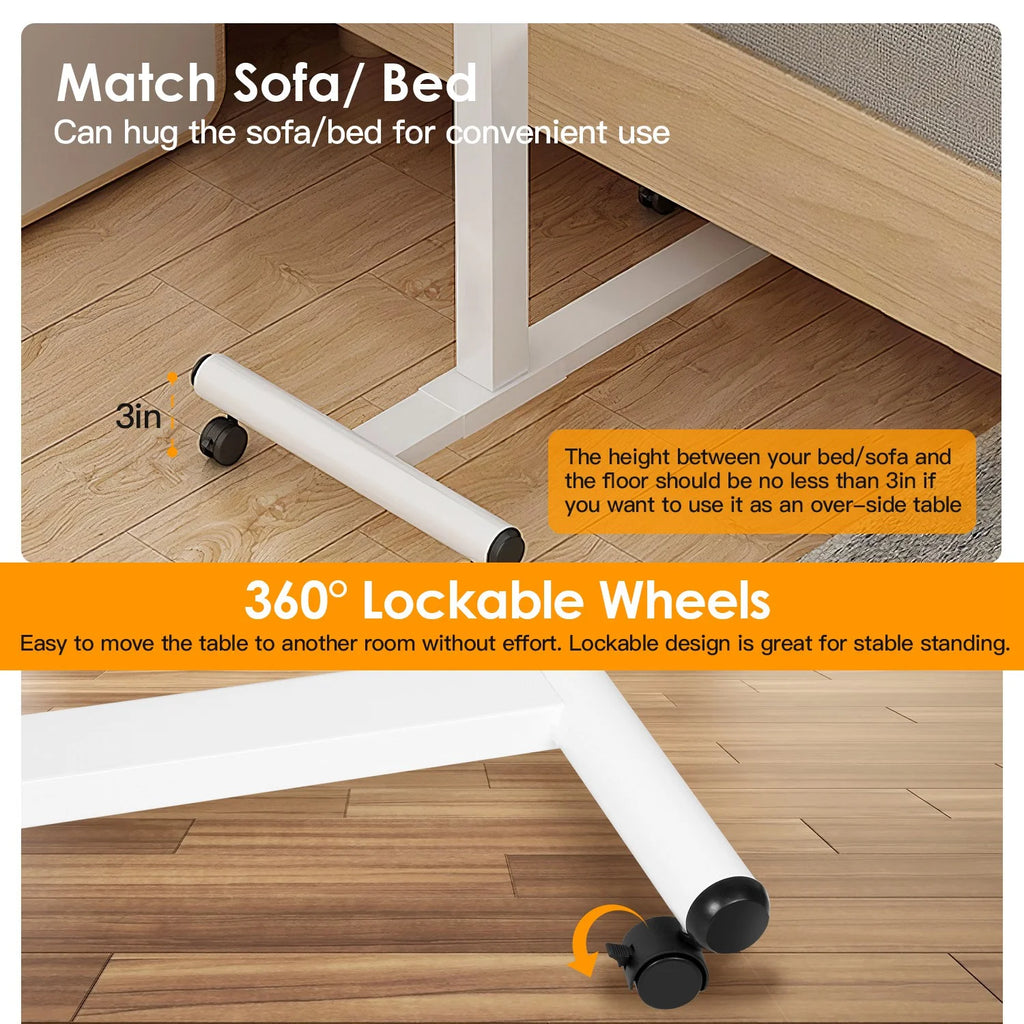 Adjustable Rolling Laptop Desk with Lockable Wheels, White N871424
