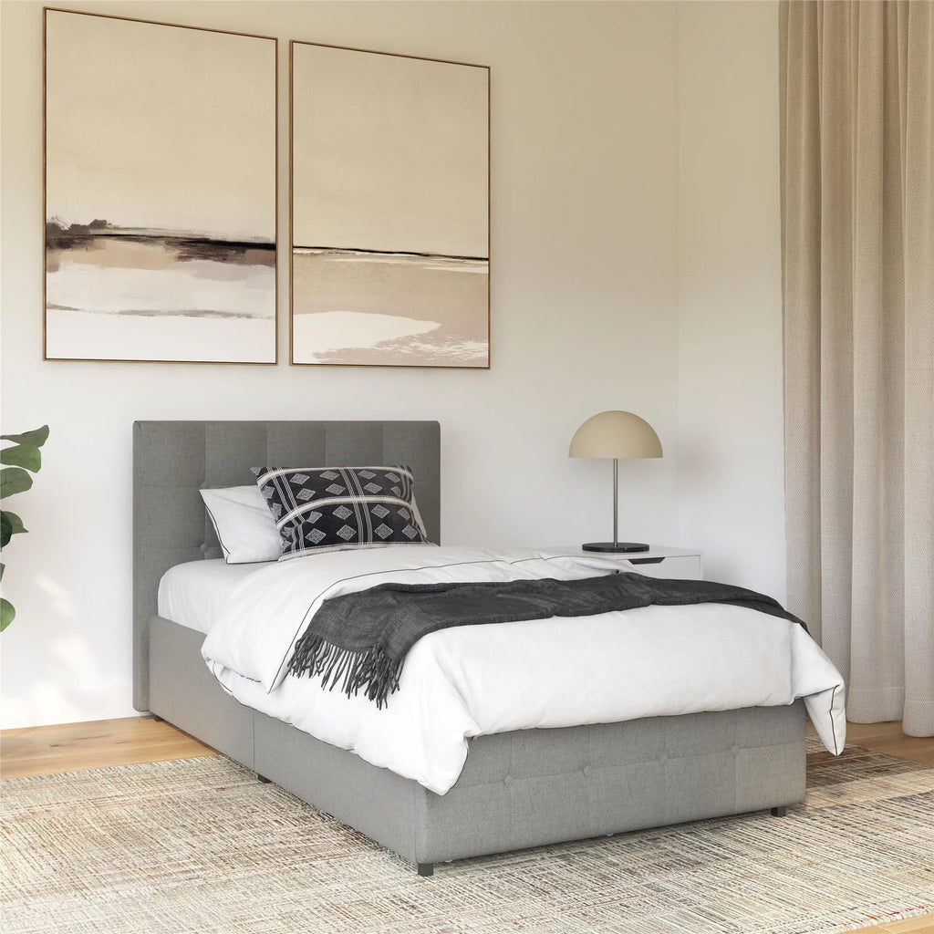 Gray Linen Tufted Upholstered Storage Bed Frame C629