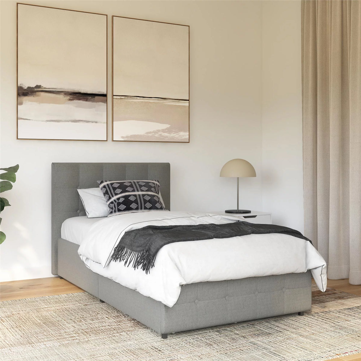 Gray Linen Tufted Upholstered Storage Bed Frame C629