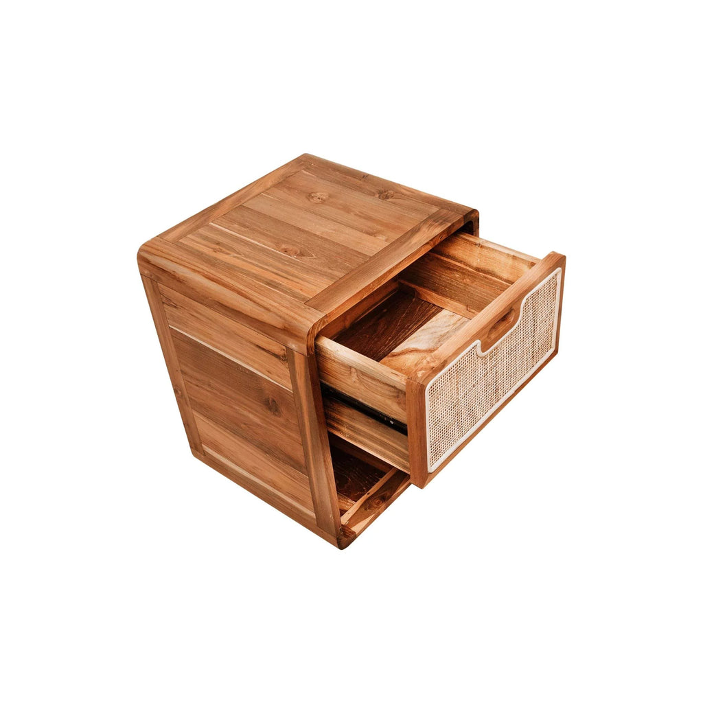 Solid Wood Vintage Teak Nightstand U9557