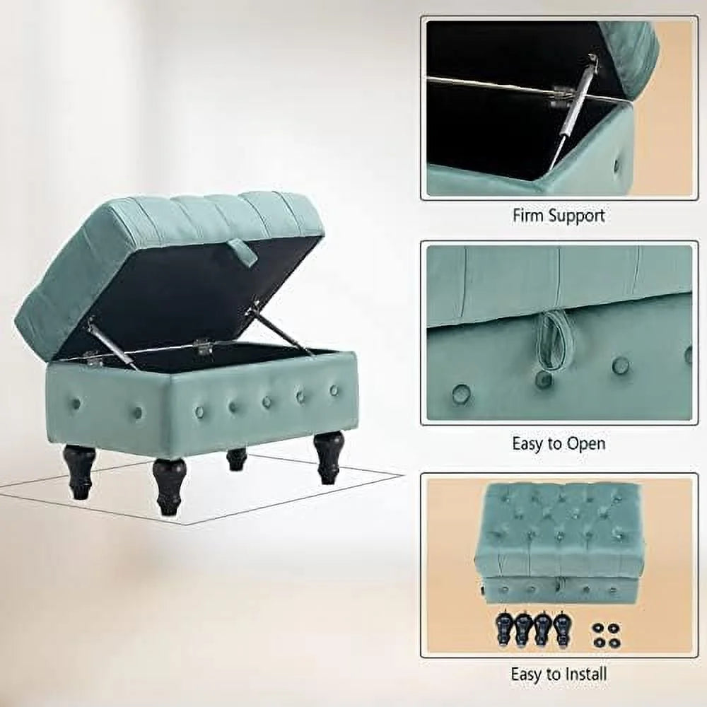 Rectangular Velvet Tufted Ottoman T389
