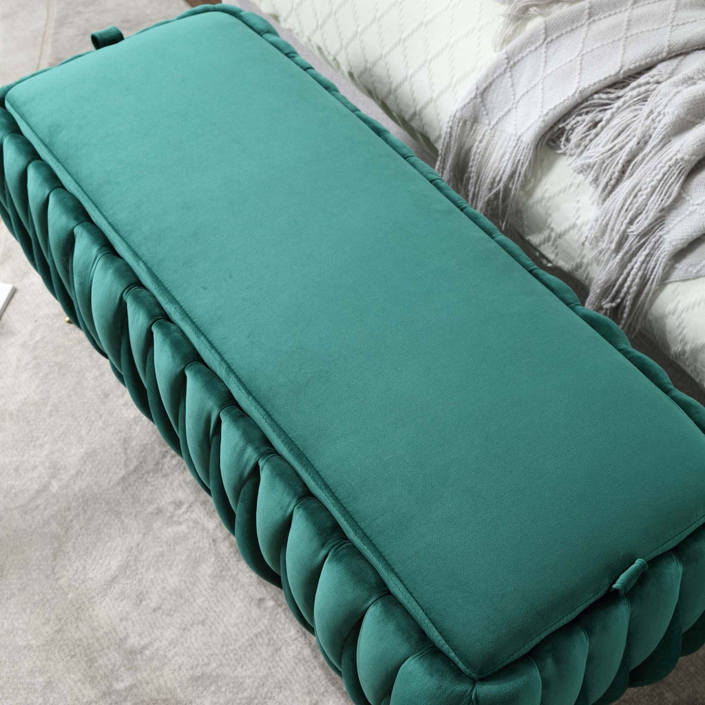 Green Velvet Storage Ottoman Bench with Handles G466546