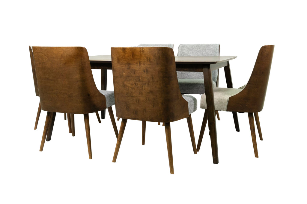 Brown 7-Piece Solid Wood Dining Table and 6 Chairs R763