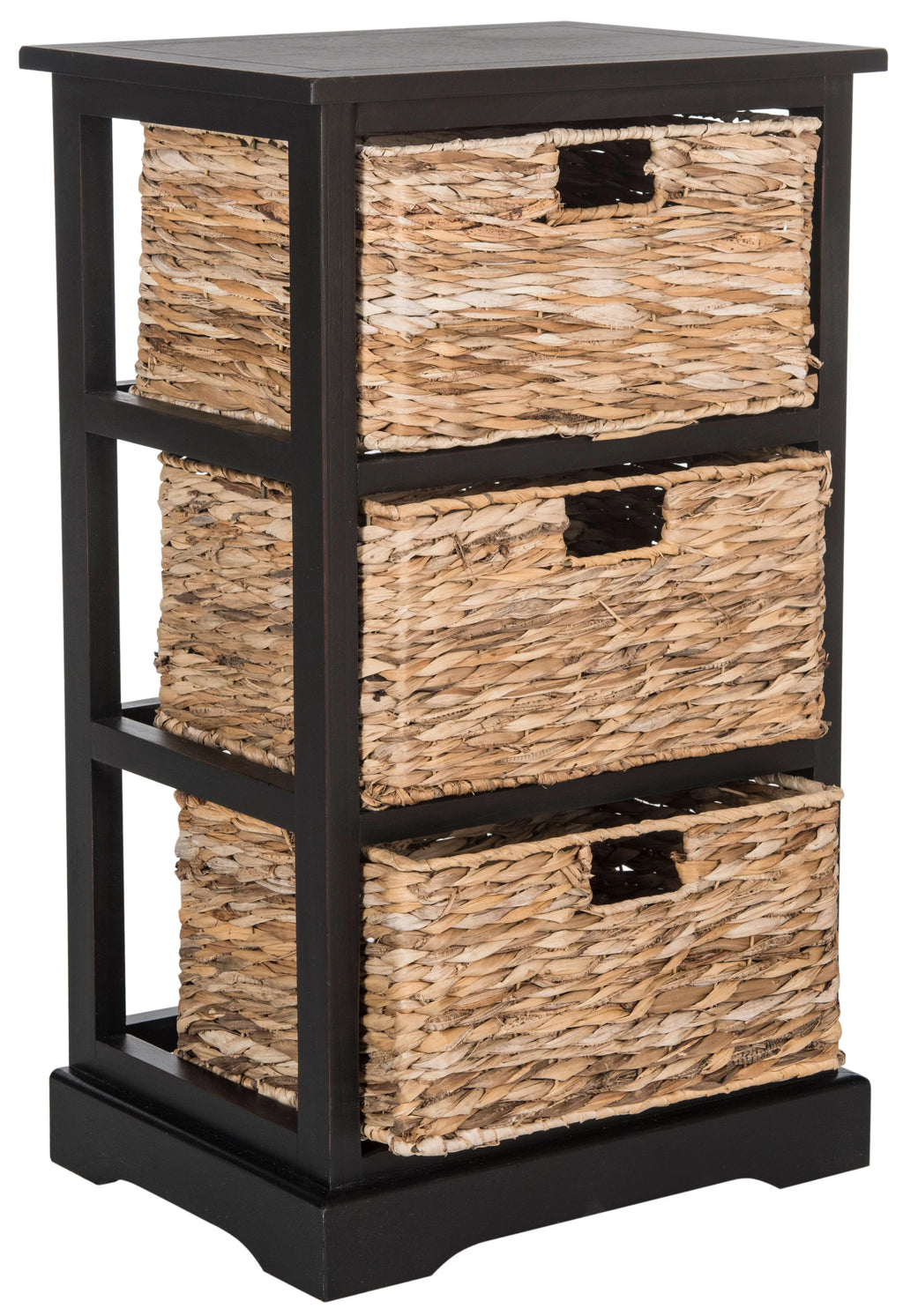 Distressed Black Wicker Basket Storage Side Table Q91378