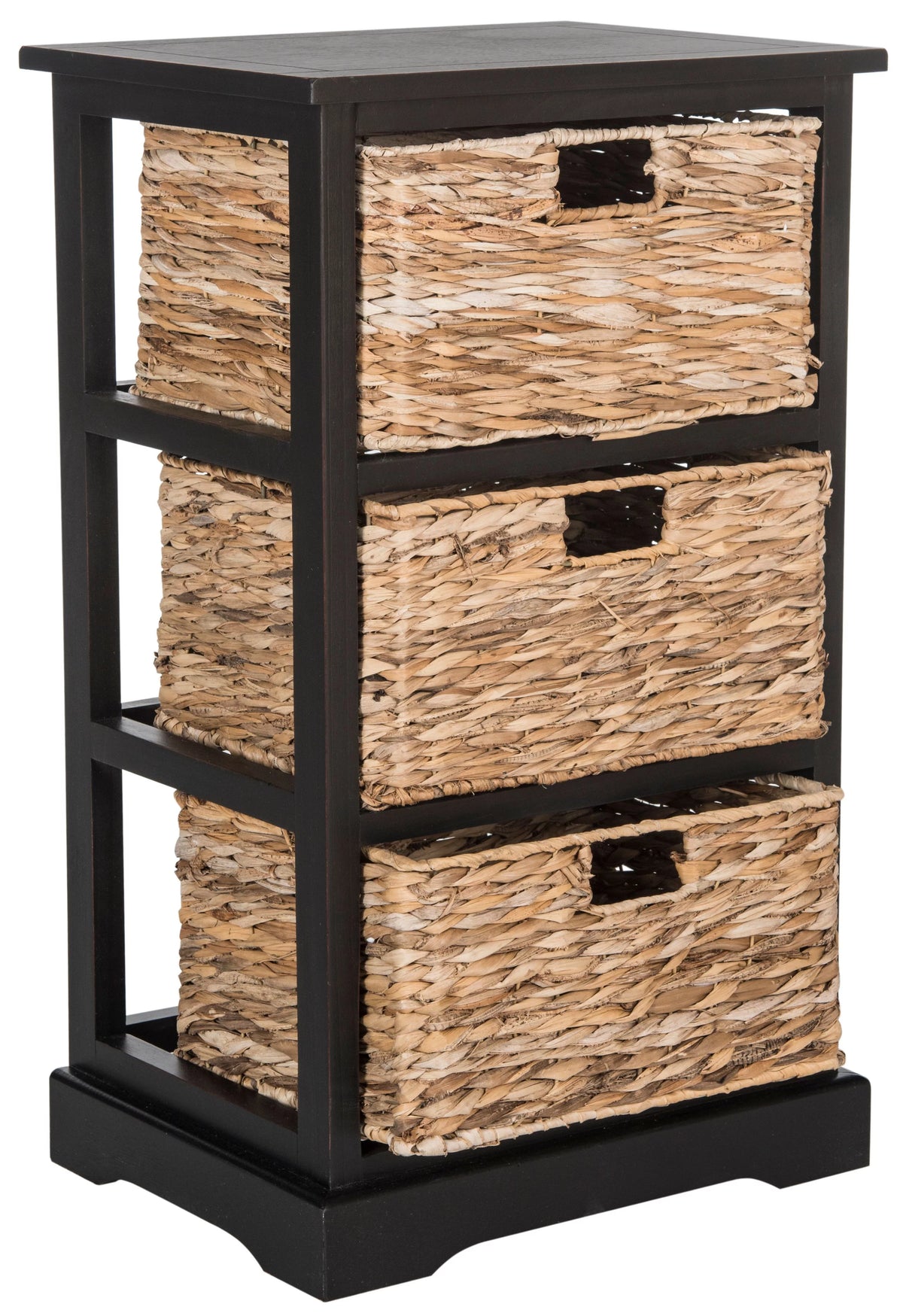 Distressed Black Wicker Basket Storage Side Table Q91378