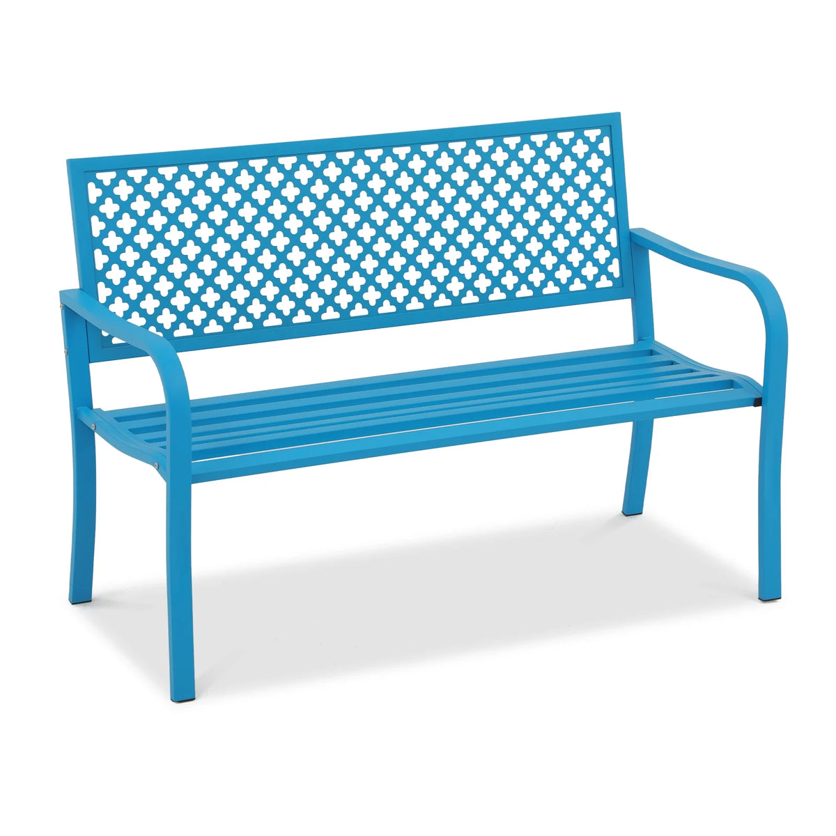 Blue 50in Metal Outdoor Garden Bench with Armrest I971095